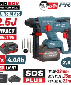 BORMANN Pro BBP5301X44CA Πνευματικό Σκαπτικό Μπαταρίας 20V,2x4Ah,Brushless,2.5J,SDS-Plus & Βαλίτσα