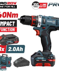 BORMANN Pro BBP5446X2 Δραπαν/βιδο Κρουστικό 20V,1x2Ah,Li-Ion,40Nm,2 Ταχύτητες & Βαλίτσα