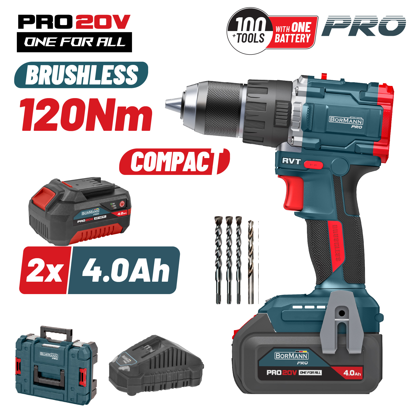 BORMANN Pro BBP5451X44CA Δραπαν/βιδο Κρουστικό 20V,2x4Ah,Li-Ion,Compact,2 Ταχύτητες & Βαλίτσα